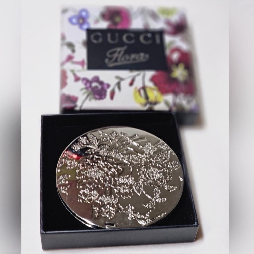 Gucci Silver Floral Compact Mirror